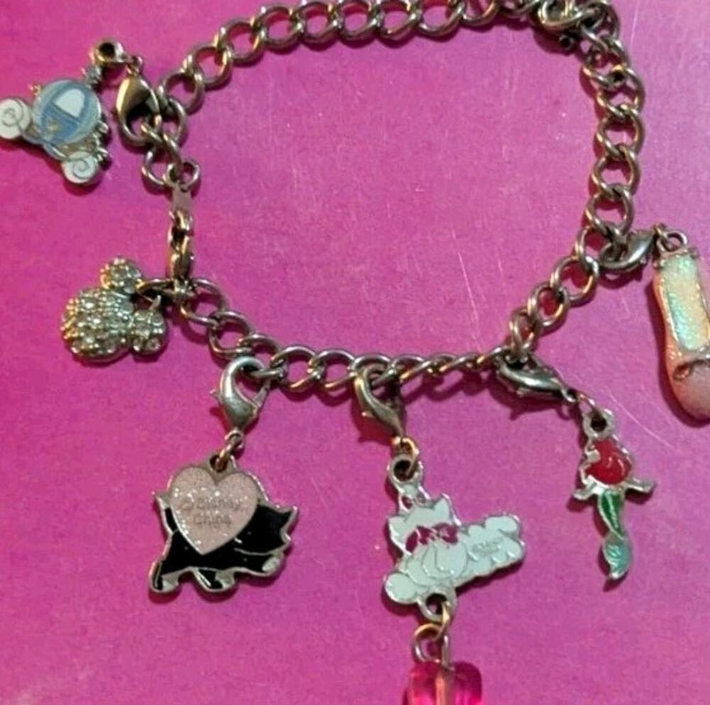 Disney Charm Bracelet Clip On Cinderella Ariel Marie Figaro Ballet Shoe Dangle